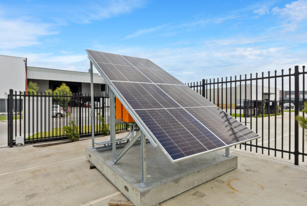 Transportable solar skid sitting in an industrial area